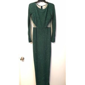 Dark green long sleeve glitter long dress